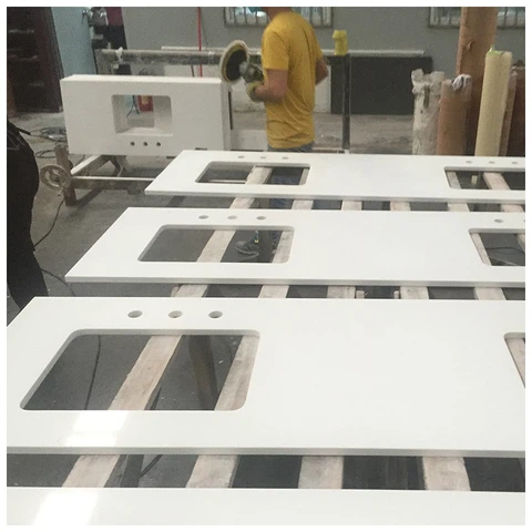 Double Sink Holes White Quartz bathroom tops Double Sink Holes White Quartz bathroom tops