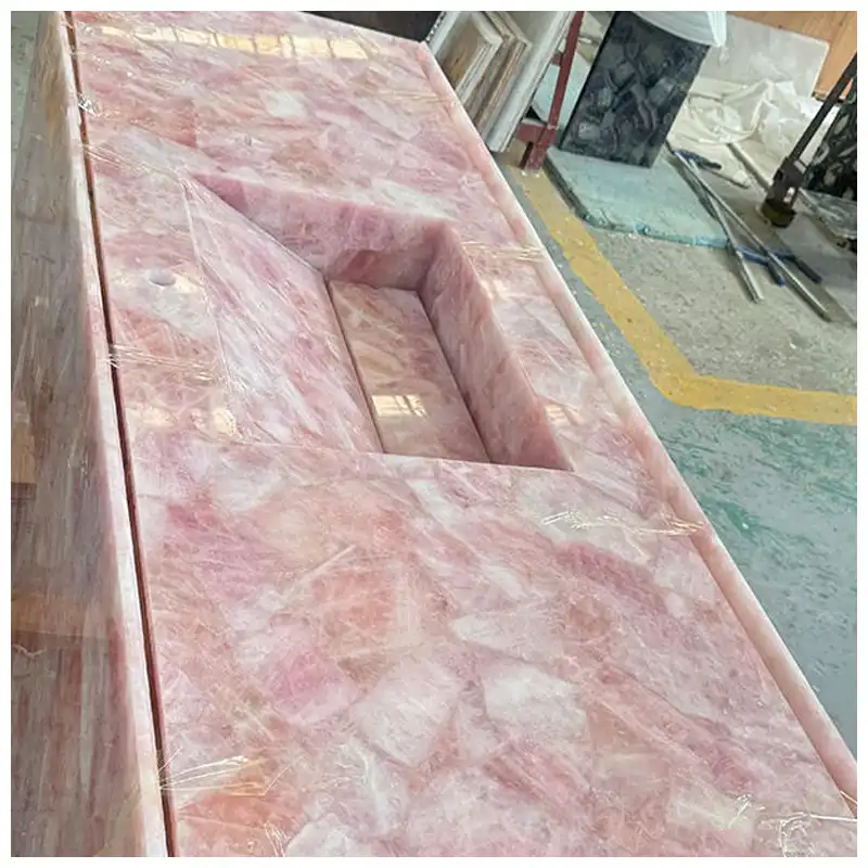 Pink Crystal Rose Quartz Gemstone Kitchen Countertops