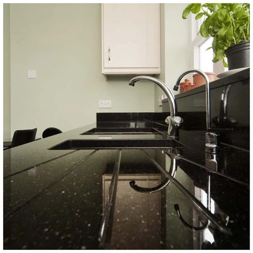 Black Galaxy Granite Countertops in Aparment Kitchen-KA UNITED Black Galaxy Granite Countertops in Aparment Kitchen-KA UNITED